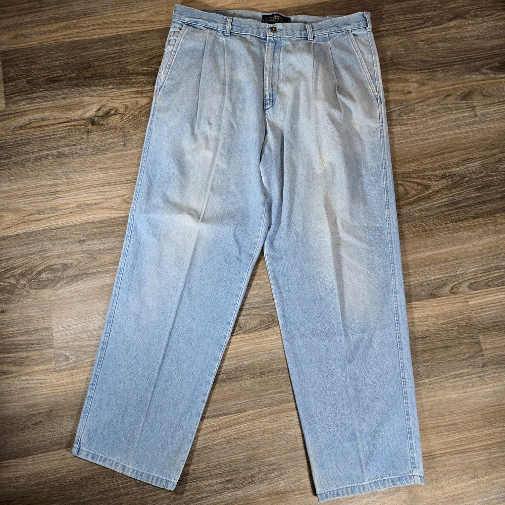 Vintage Lee Jeans Mens 38x30 Light Wash Blue Denim Straight Leg Single Stitch B